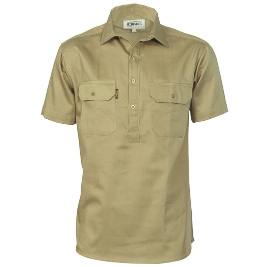 3203 Cotton Drill Close Front Work Shirt - Short Sleeve