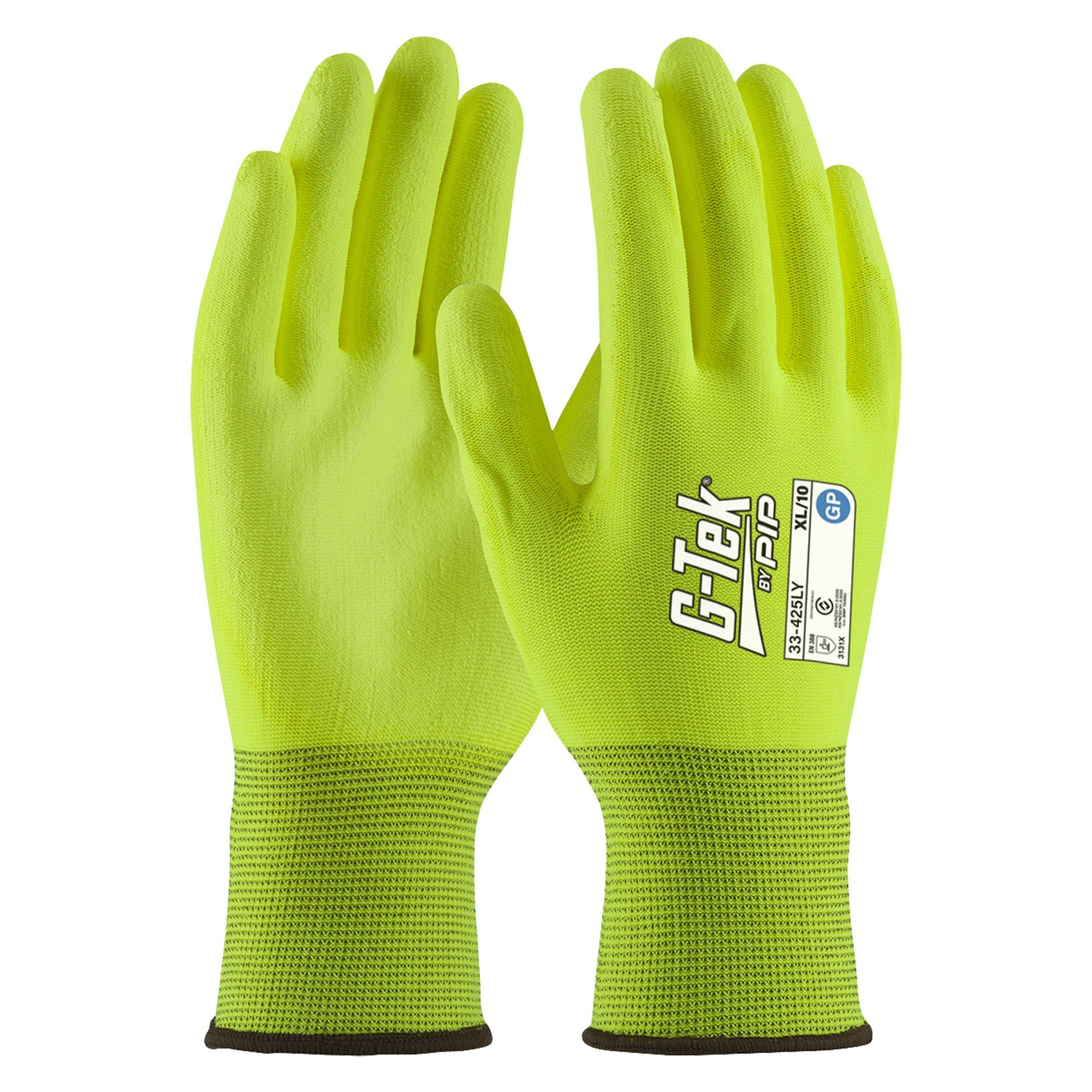 PIP G-Tek 13G Hi Vis Yellow GP Palm Dip Glove