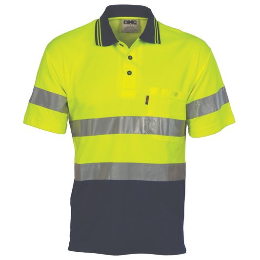 3717 Hi Vis Two Tone Cotton Back Polos with Generic R.Tape - short sleeve