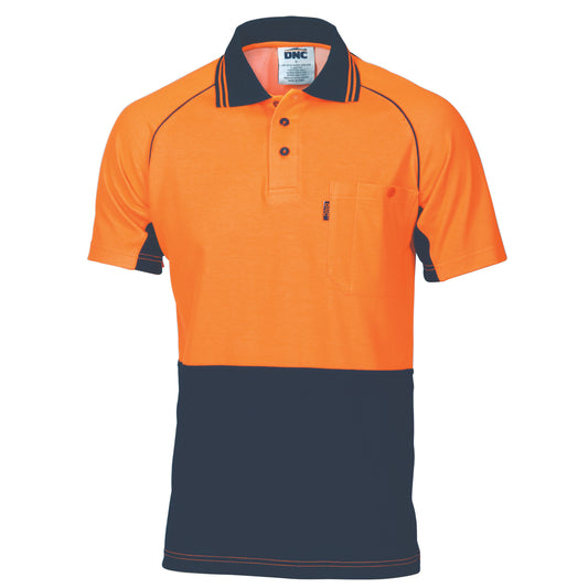 3719 HiVis Cotton Backed Cool-Breeze Contrast Polo - Short Sleeve