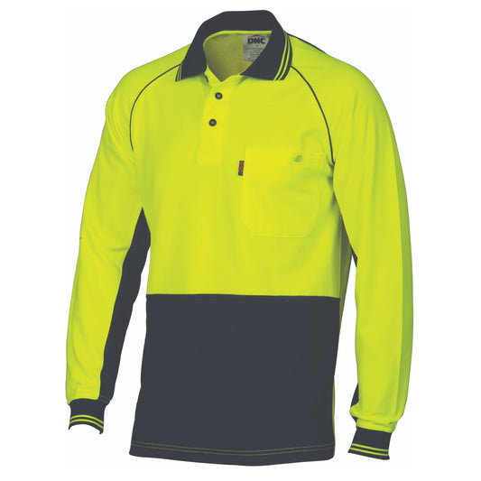 3720 HiVis Cotton Backed Cool-Breeze Contrast Polo - long Sleeve