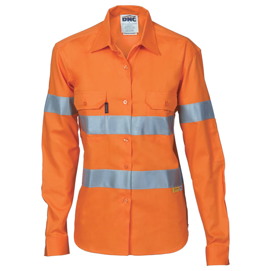 3785 Ladies HiVis Cool-Breeze Cotton Shirt with 3M R/Tape - Long sleeve