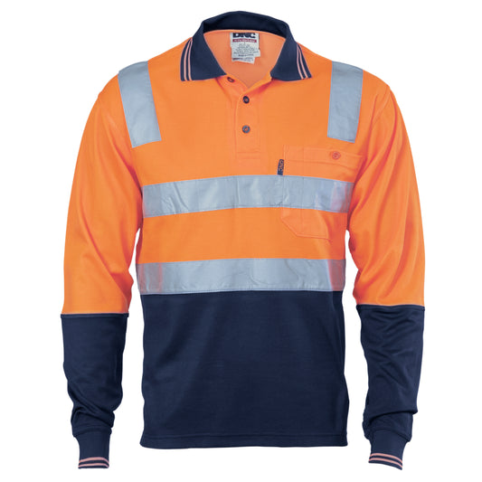 3818 Cotton Back HiVis Two Tone Polo Shirt with CSR R/Tape - L/S