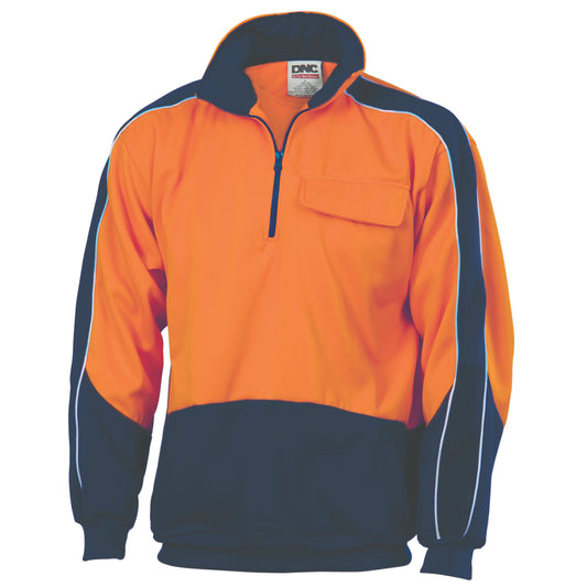 3823 HiVis 2 Tone 1/2 Zip Hi-Neck Panel Fleecy Windcheater