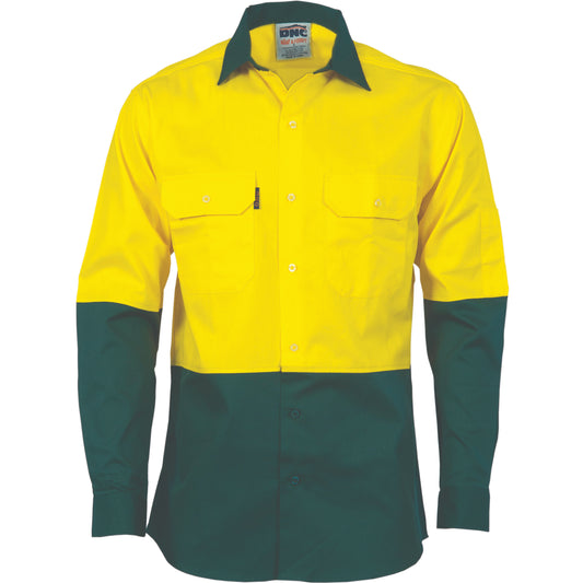 3832 HiVis Two Tone Cotton Drill Shirt - Long Sleeve