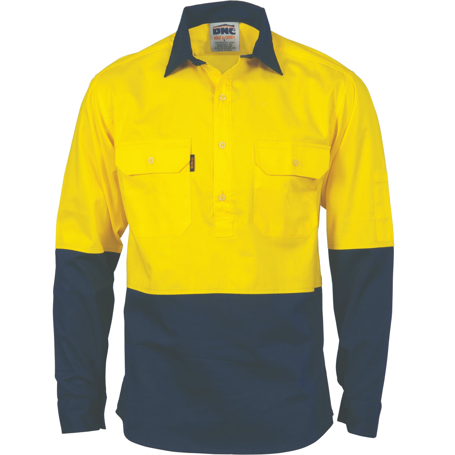 3834 HiVis Two Tone Close Front Cotton Drill Shirt - long sleeve Gusset Sleeve