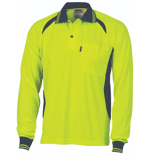 3902 Cool-Breeze Contrast Mesh Polo - long sleeve