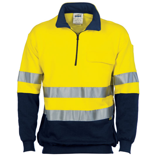 3925 HiVis Two Tone 1/2 Zip Cotton Fleecy Windcheater with 3M R/Tape