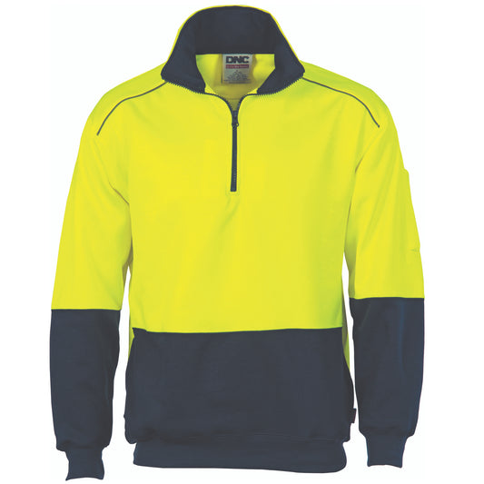 3928 HiVis Two Tone 1/2 Zip Reflective Piping Sweat Shirt