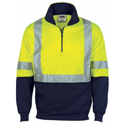 3929 HiVis Cross Back D/N Two Tone 1/2 Zip Fleecy