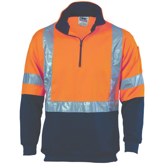 3930 HiVis 1/2 Zip Fleecy with ‘X’ Back & additional Tape on Tail