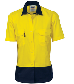 Ladies HiVis Two Tone Cotton Drill Short Sleeve