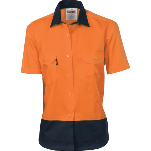 3931 Ladies HiVis Two Tone Cotton Drill Shirt - Short Sleeve