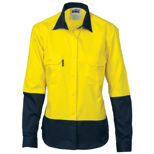 3932 Ladies HiVis Two Tone Cotton Drill Shirt - Long Sleeve