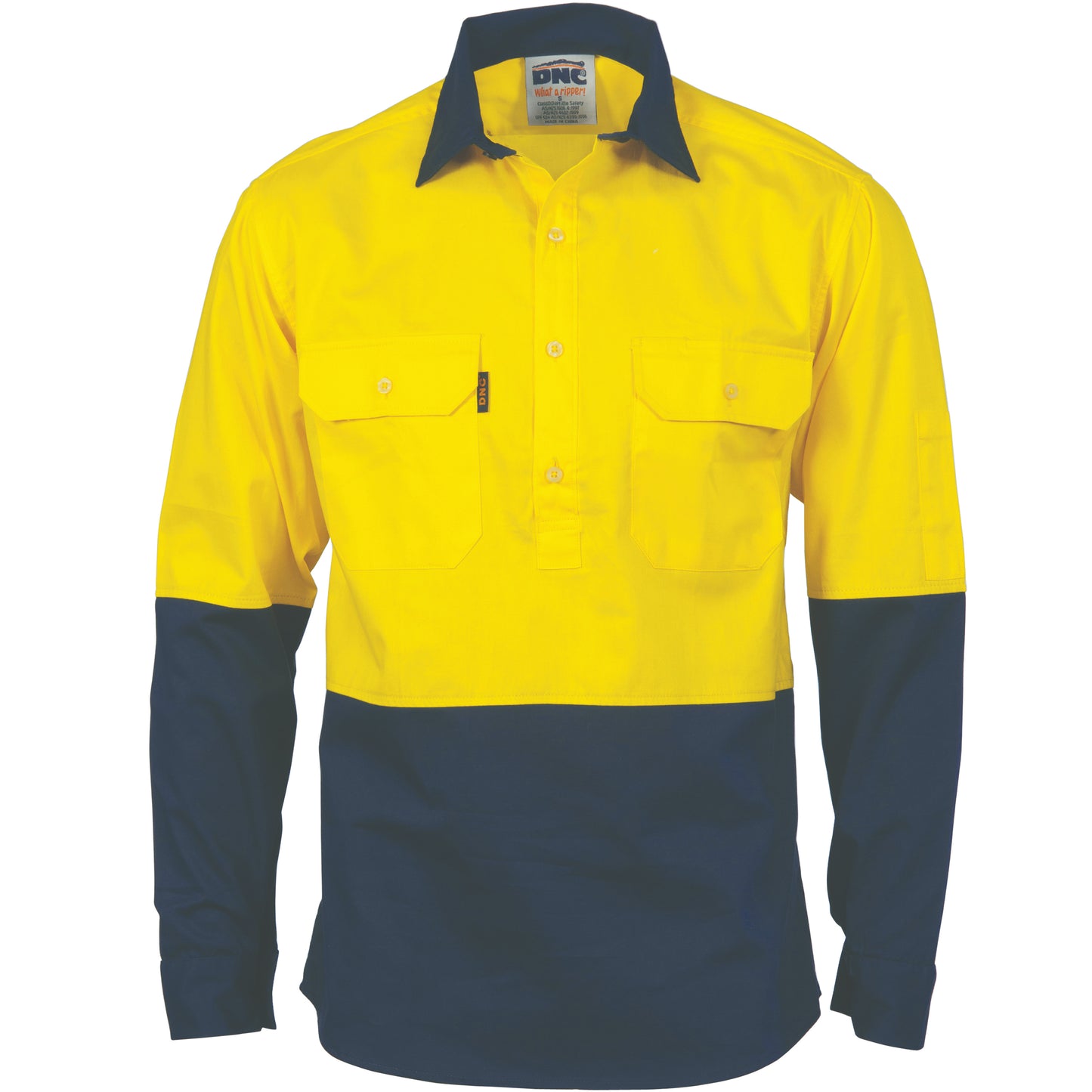 3934 HiVis 2 Tone Cool-Breeze Close Front Cotton Shirt - Long sleeve