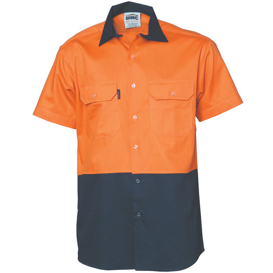 3980 HiVis Two Tone Cotton Drill Vented Shirt - Short Sleeve