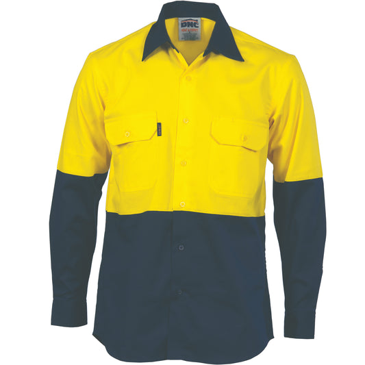 3981 HiVis Two Tone Cotton Drill Vented Shirt - Long Sleeve