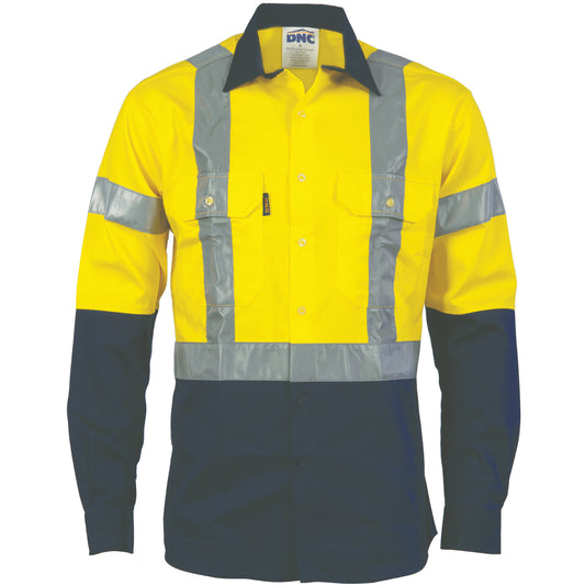 3983 HiVis D/N 2 Tone Drill Shirt with H Pattern Generic R/Tape - Long sleeve