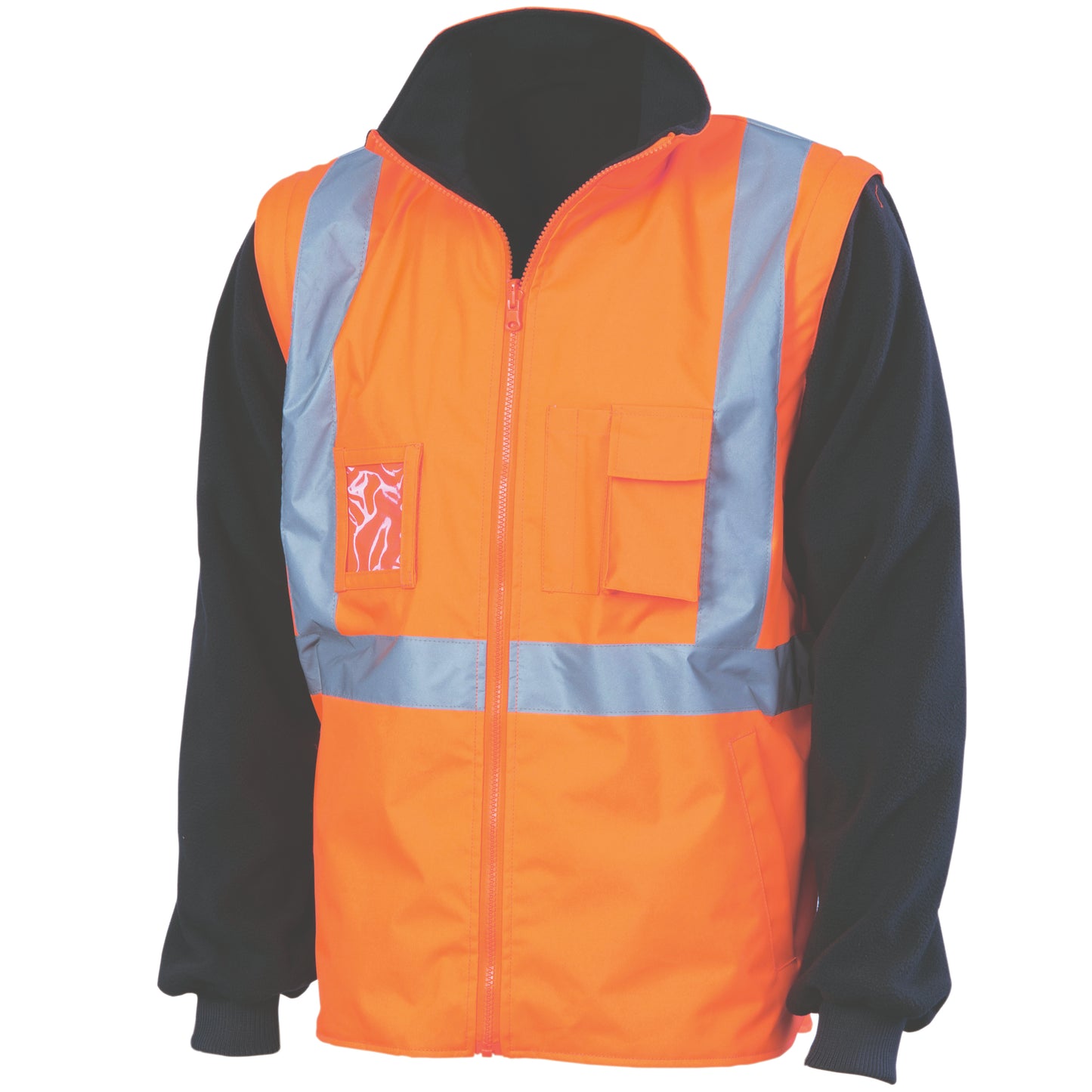 3990 HiVis “4 in 1” Zip off Sleeve Reversible Vest, ‘X’ Back with additional tape on Tail