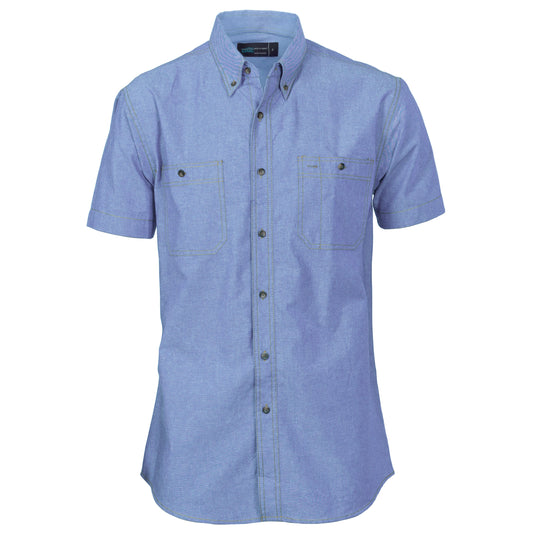 4101 Cotton Chambray Shirt , Twin Pocket - Short Sleeve