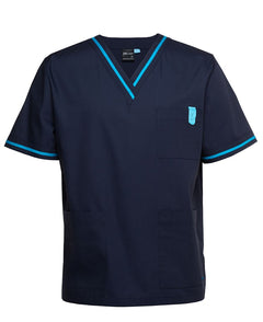 JB's Contrast Unisex Scrubs Top Navy/Aqua