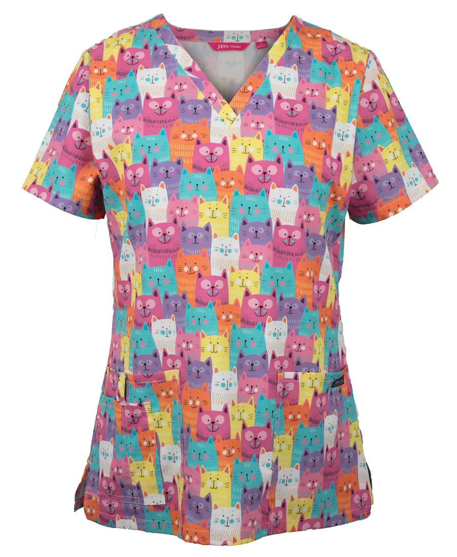 JB's Ladies Scrub Top Printed Cat