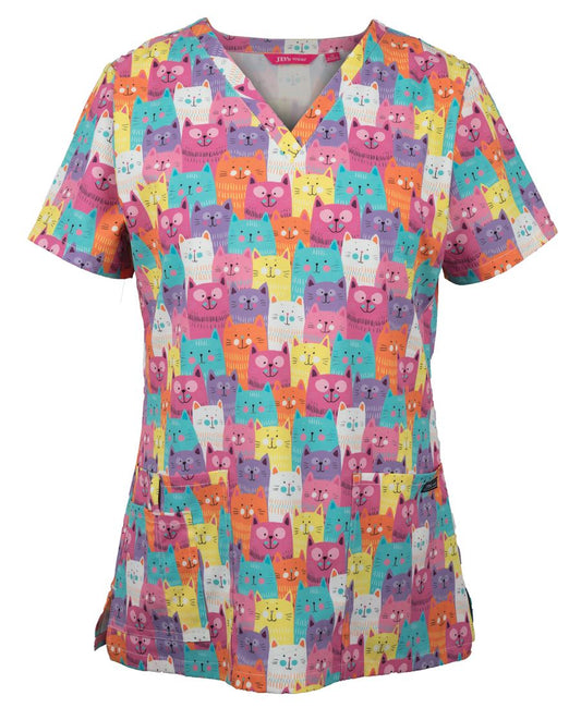 JB's Ladies Scrub Top Printed Cat