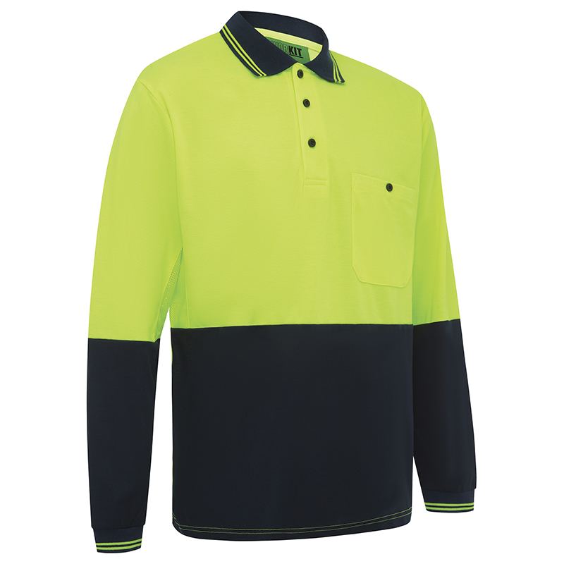 WORKIT Workwear Hi Vis 2 Tone Long Sleeve Poly/Cotton Polo Shirt