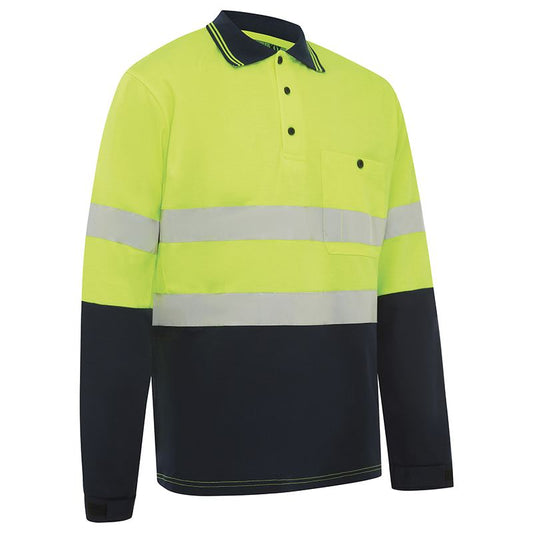 WORKIT Workwear Hi Vis 2 Tone Lightweight Long Sleeve Polo Shirt With Kevlar Sleeves