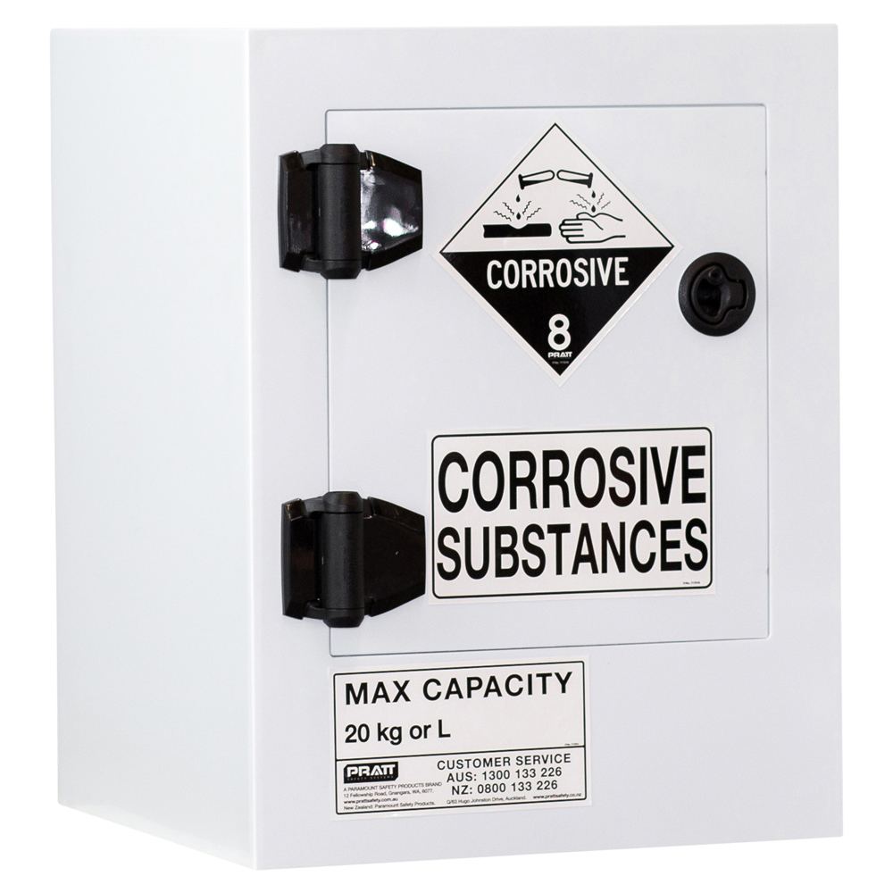 Pratt Safety Corrosive Substance Storage Cabinet: Polypropylene - 20L - 1 Door - 1 Shelf