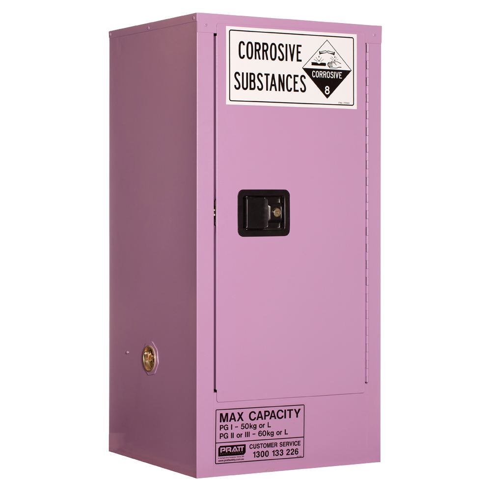 Pratt Safety Corrosive Substance Storage Cabinet: Metal - 60L - 1 Door - 2 Shelves