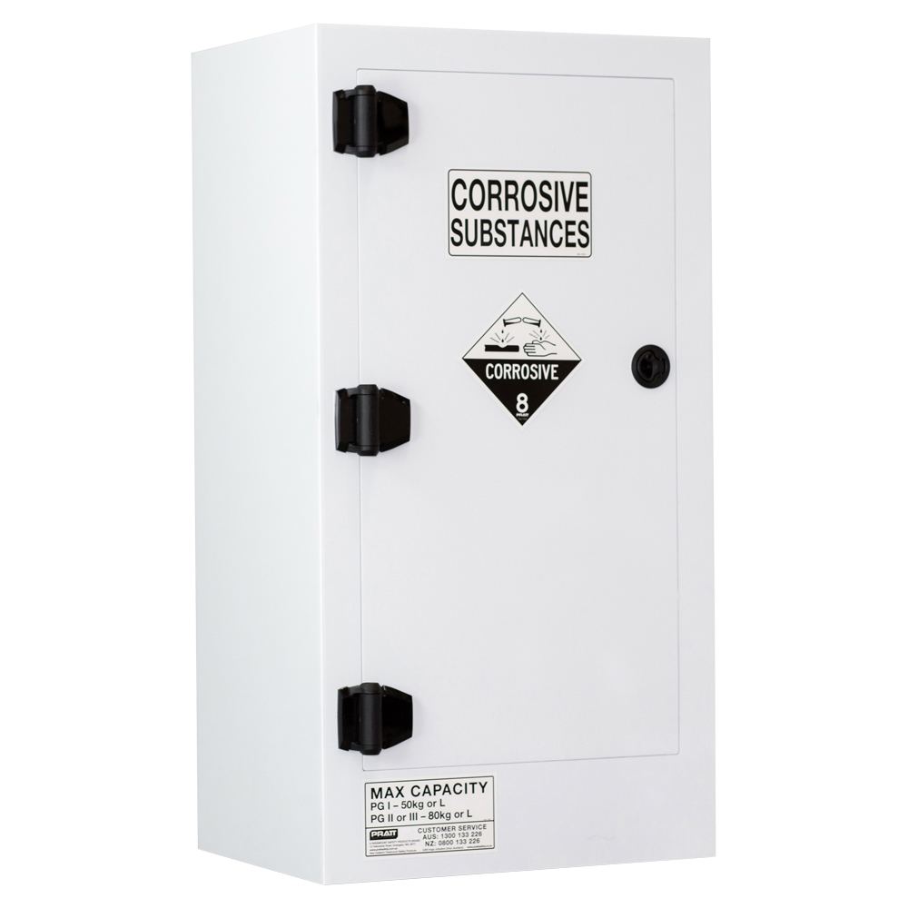 Pratt Safety Corrosive Substance Storage Cabinet: Polypropylene - 80L - 1 Door - 2 Shelves