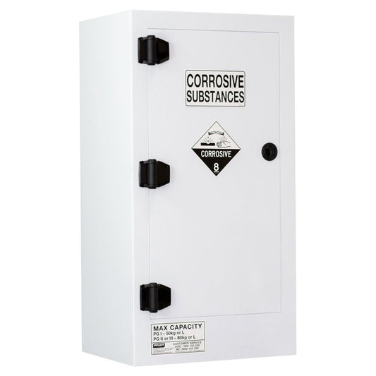 Pratt Safety Corrosive Substance Storage Cabinet: Polypropylene - 80L - 1 Door - 2 Shelves