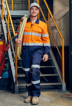 Taped Hi Vis Work Coverall With Waist Zip Opening