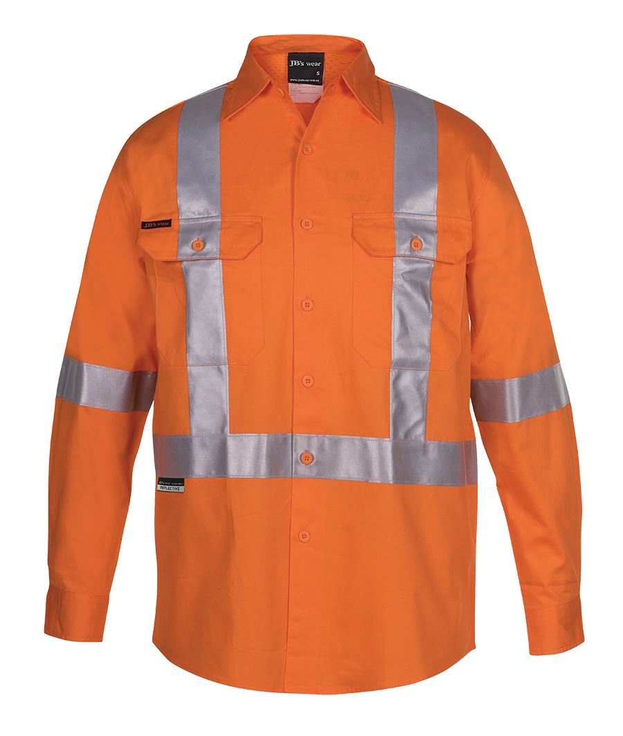 JB's Hv (D+N) L/S 150G Cross Back Tape Shirt Orange -Xs
