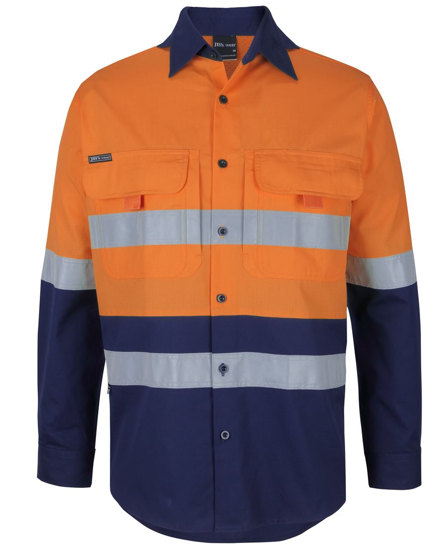 JB's Hv (D+N) L/S Ripstop Fishing Shirt Orange/Navy