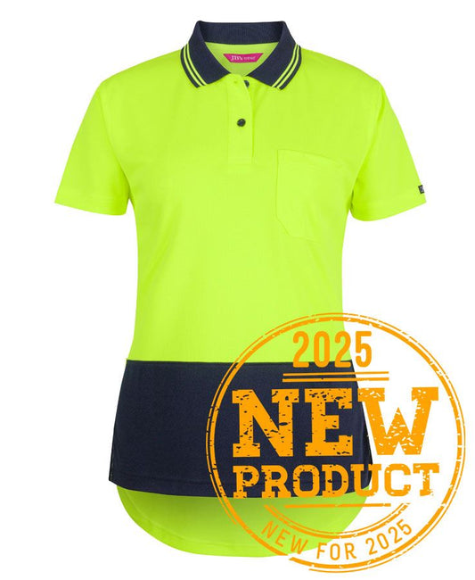 JB's Ladies Hv S/S Drop Tail Polo Lime/Navy -16