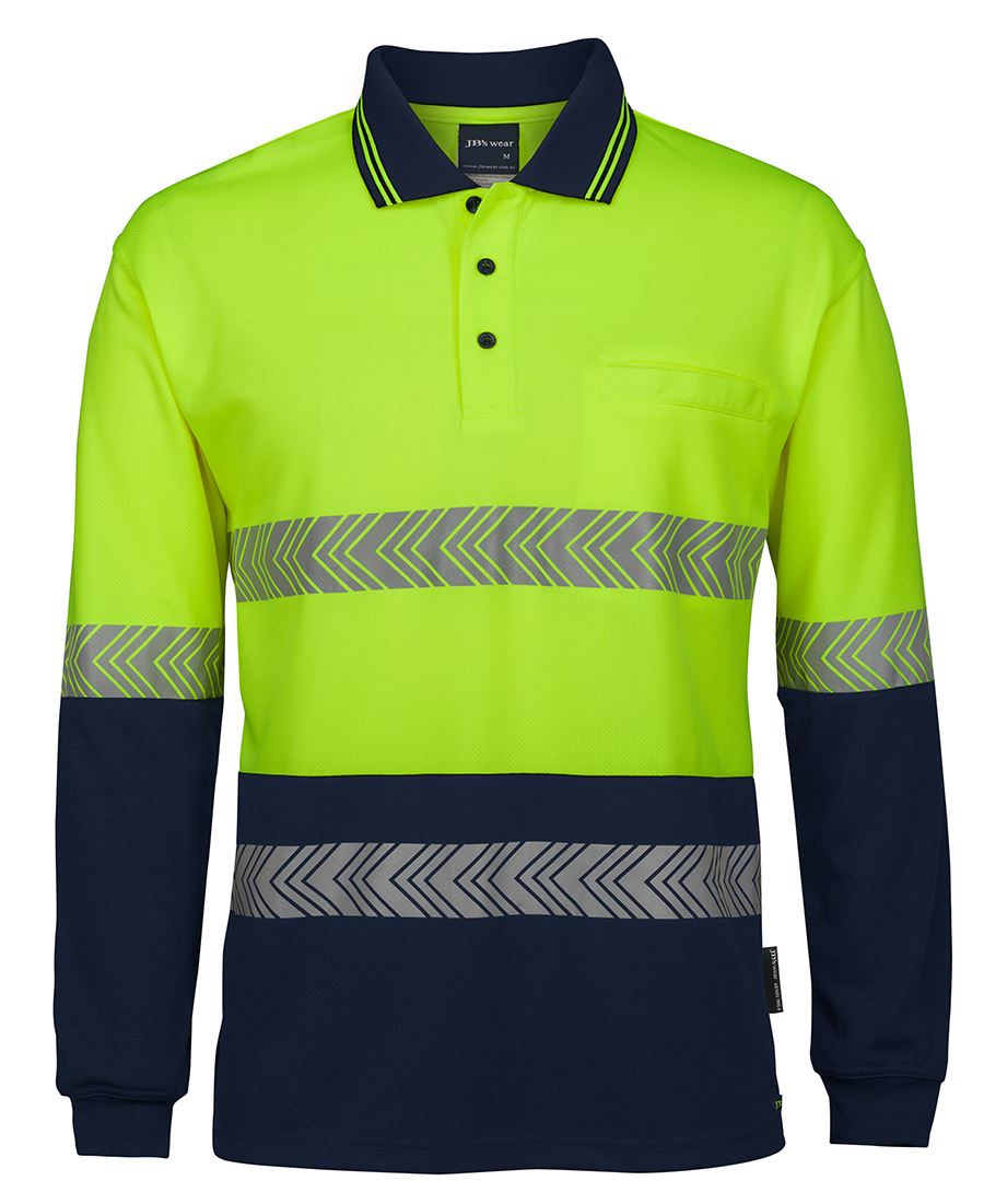 JB's Hv L/S Segmented Tape Polo Lime/Navy