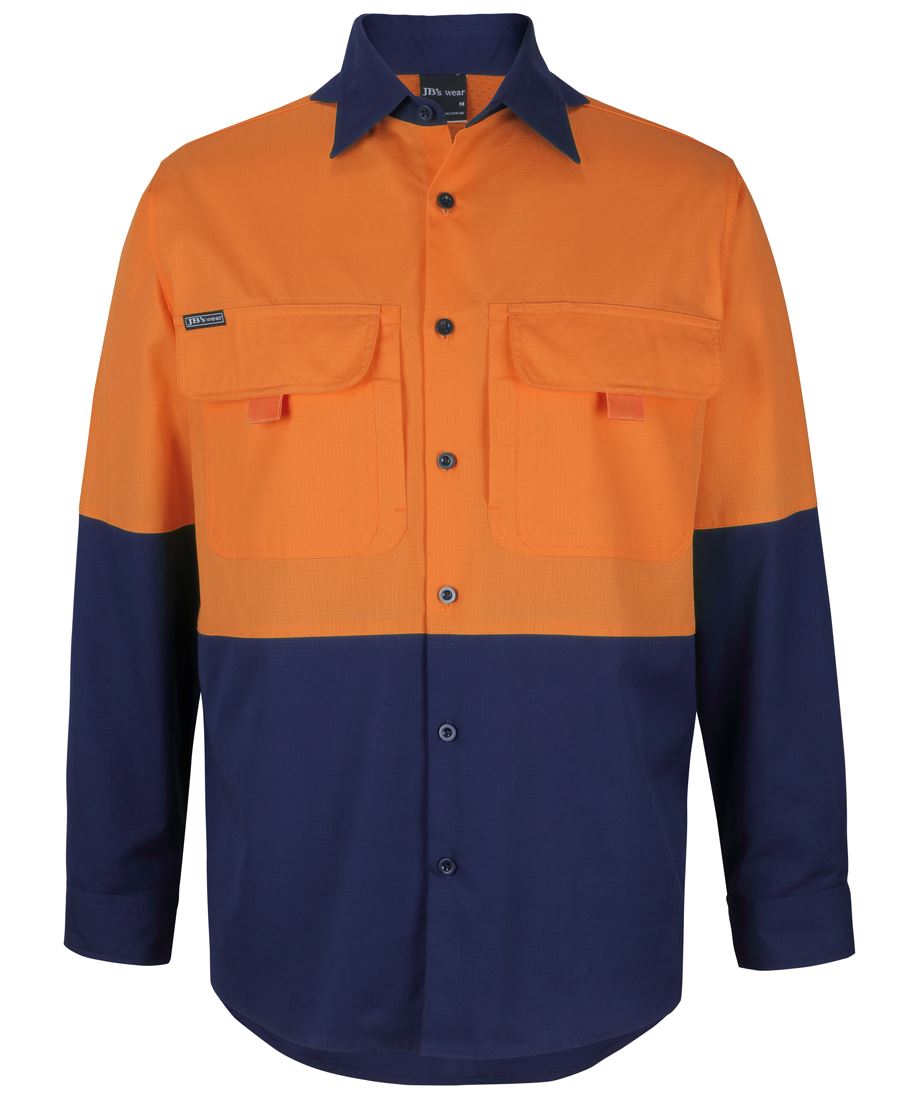 JB's Hv L/S Ripstop Fishing Shirt Orange/Navy