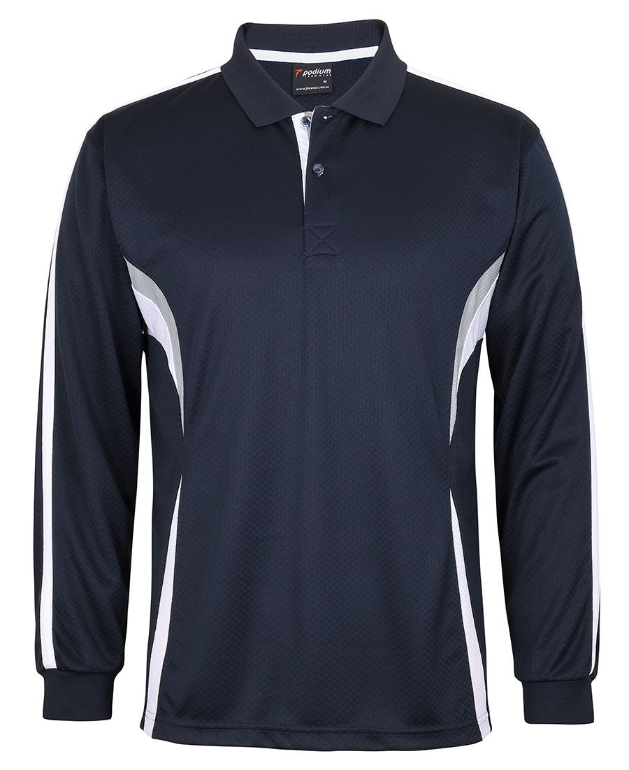 Podium L/S Cool Polo Black/Aqua/Grey
