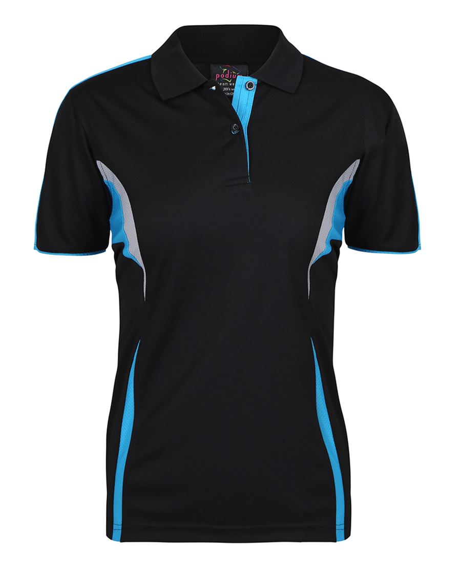 Podium Ladies Cool Polo Black/Aqua/Grey -16