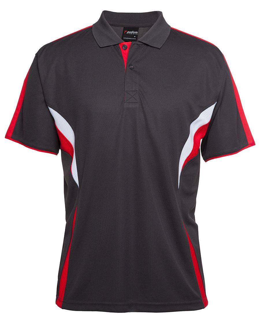 Podium Cool Polo Black/Red/Grey -3Xs