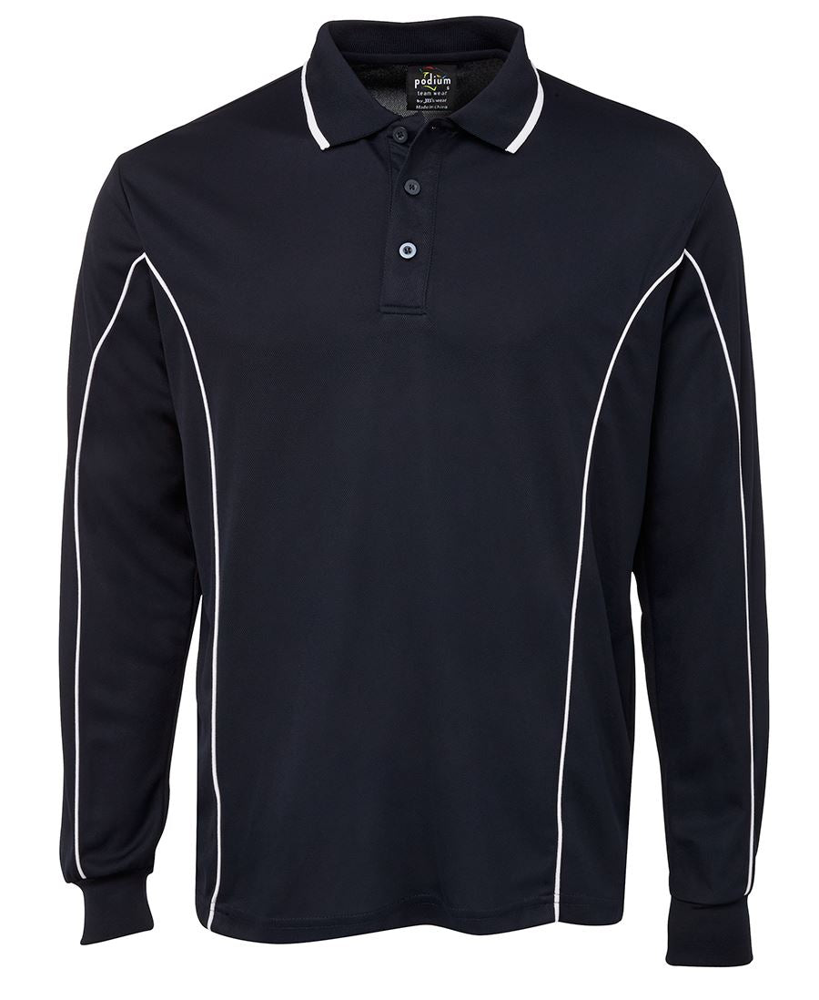 Podium L/S Piping Polo Black/Red-2Xs