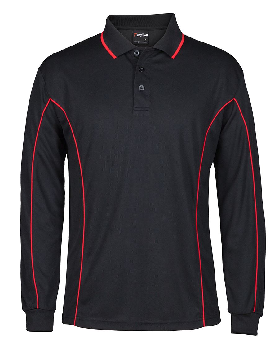 Podium L/S Piping Polo Black/Red-2Xs
