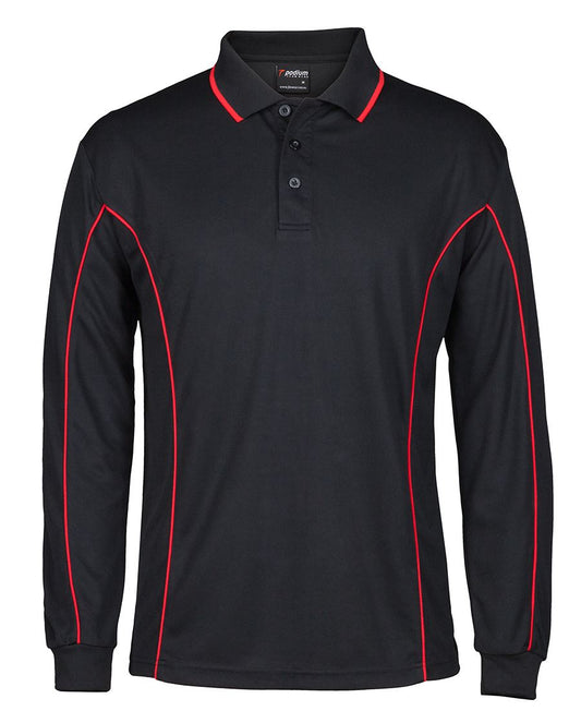 Podium L/S Piping Polo Black/Red-2Xs
