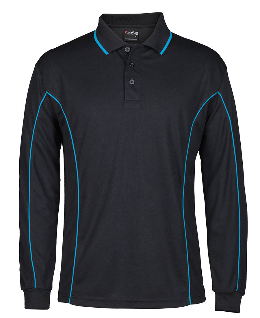 Podium L/S Piping Polo Black/Red-2Xs