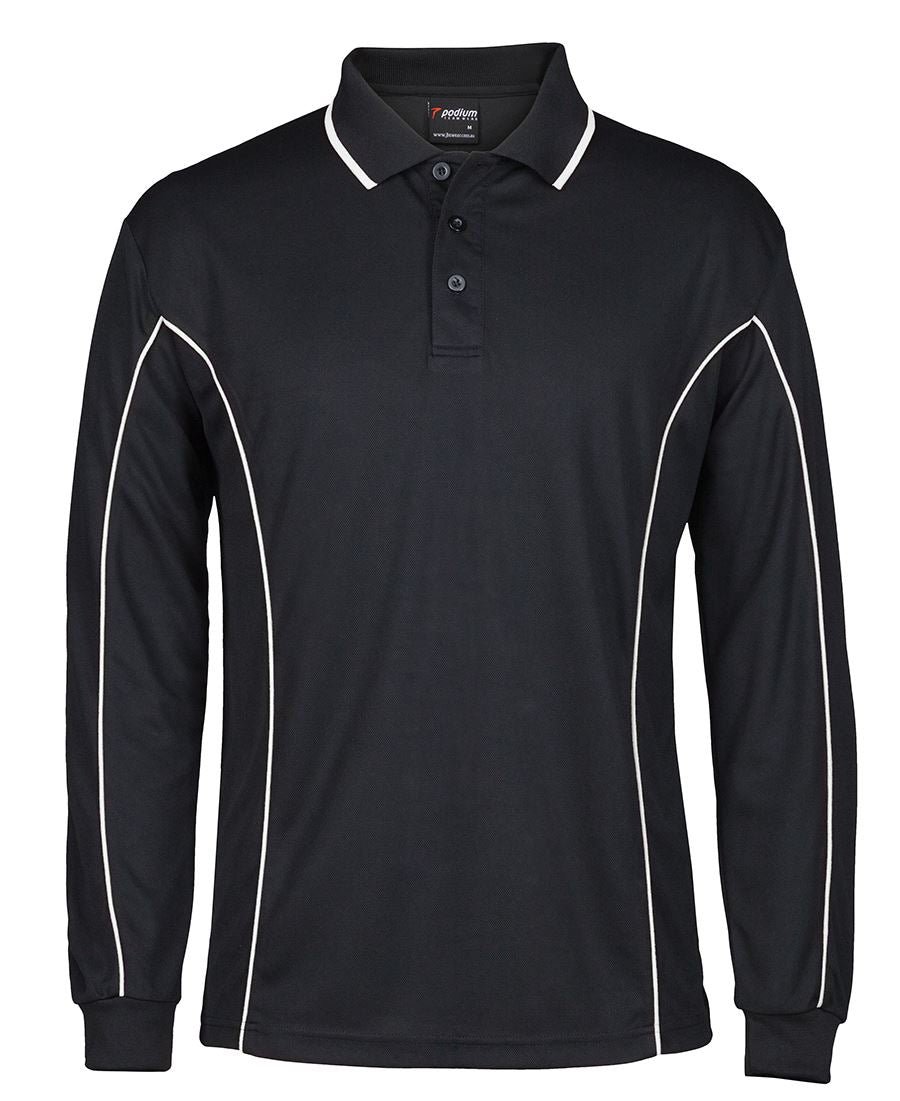 Podium L/S Piping Polo Black/Red-2Xs