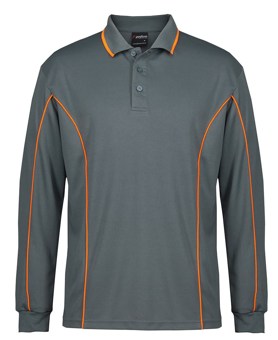 Podium L/S Piping Polo Black/Red-2Xs