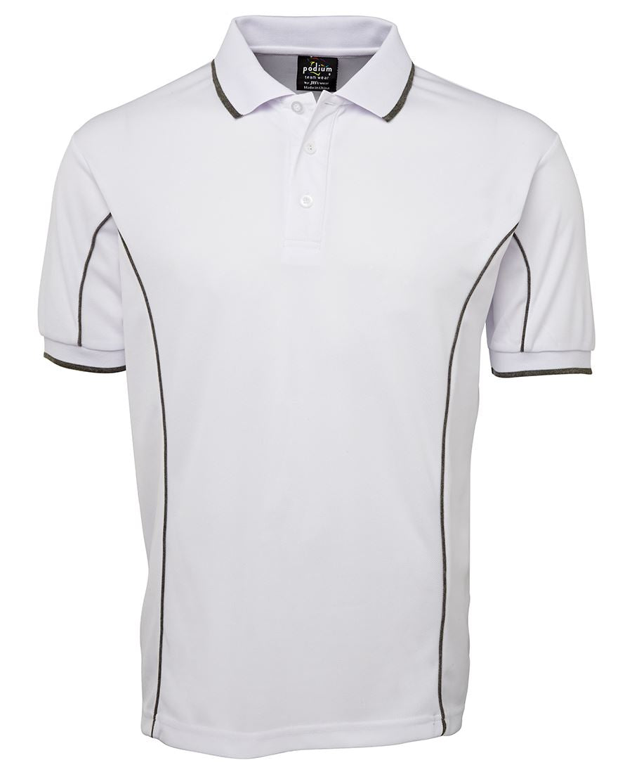 Podium S/S Piping Polo Forest/White-2Xs