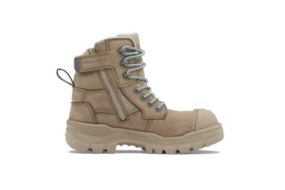 Blundstone 8863 RotoFlex Stone water-resistant nubuck 150mm zip side women's safety boot